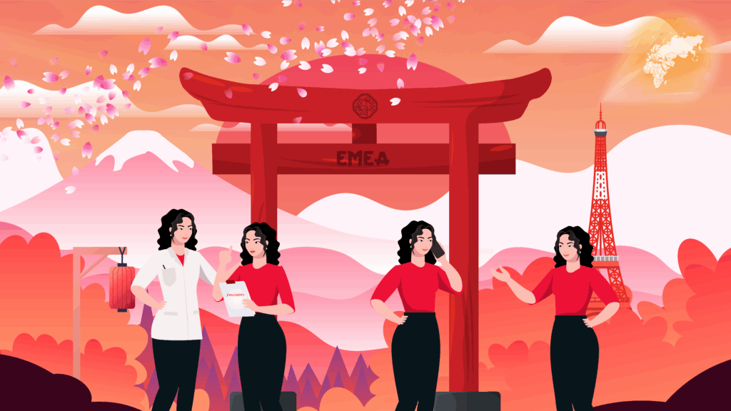 Collaborateurs Shiseido filmés en situation professionnelle dans plusieurs pays de la région EMEA